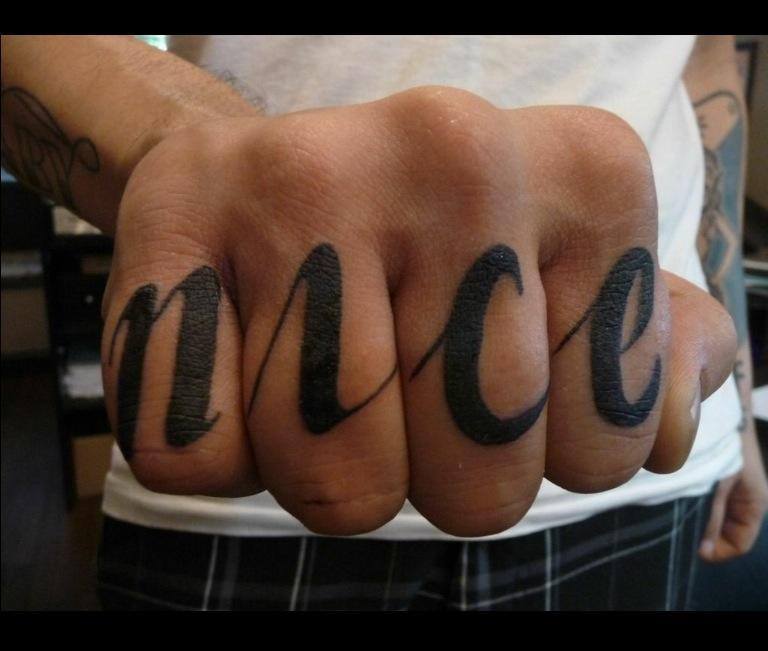 Nice Knuckle Tattoo On Fingers