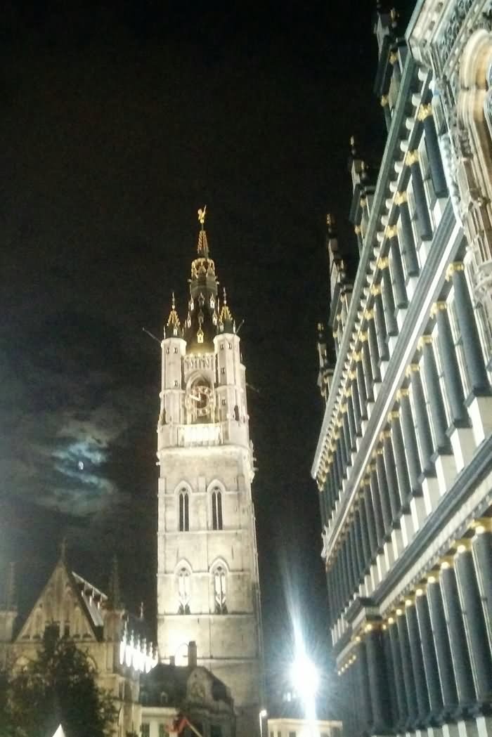 Night Picture Of The Belfry of Ghent In Belgium