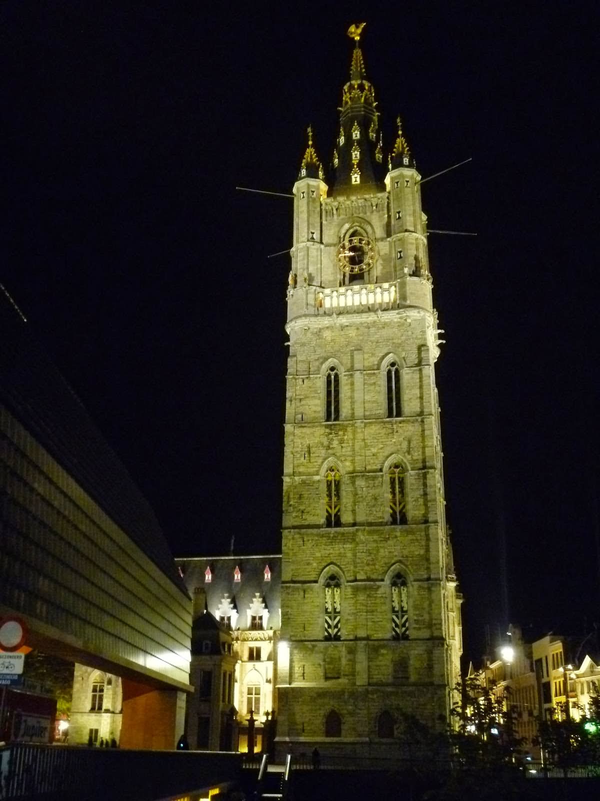 Night View Of The Belfry Of Ghent In Belgium