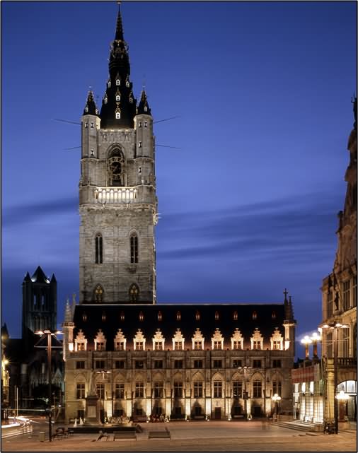 Night View Of The Belfry of Ghent In Belgium