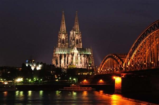 Night View Of The Cologne Cathedral In Germany