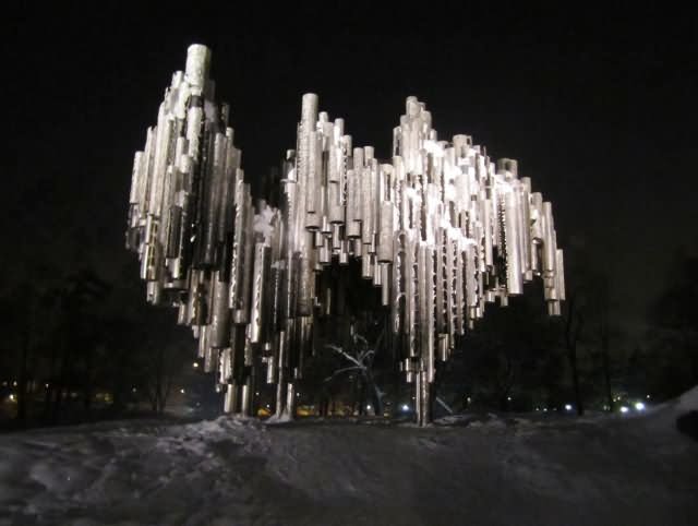 Night View Of The Sibelius Monument In Helsinki