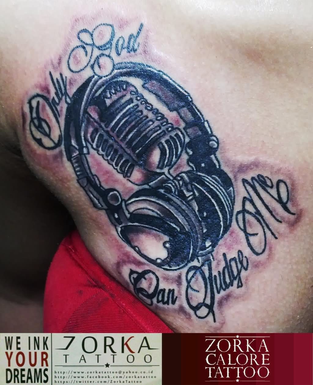 Only God Can Judge Me Microphone And Headphone Tattoo by Surfboyz