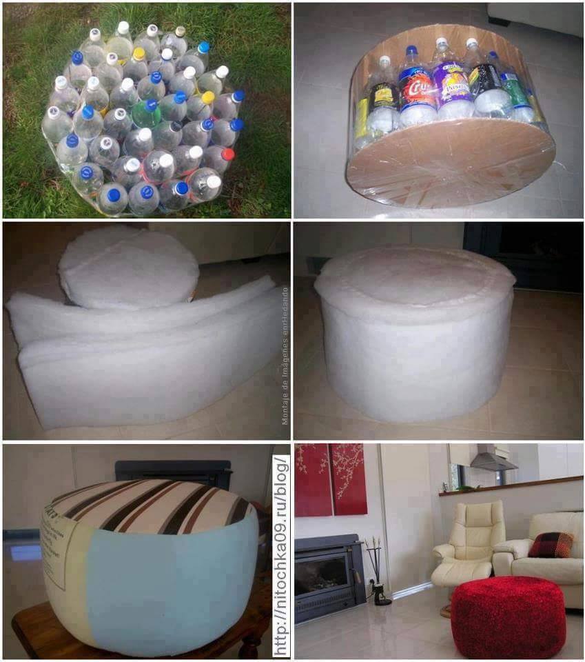 Ottoman Seat Using waste plastic and bottles