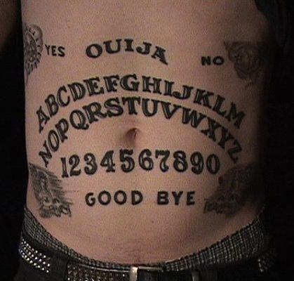 Ouija Tattoo On Man Stomach