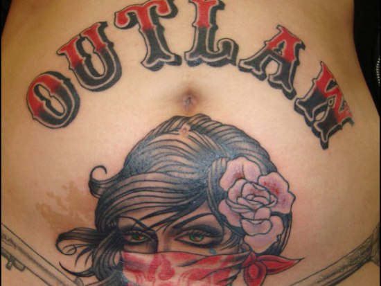 Outlaw - Girl Face Tattoo On Girl Stomach