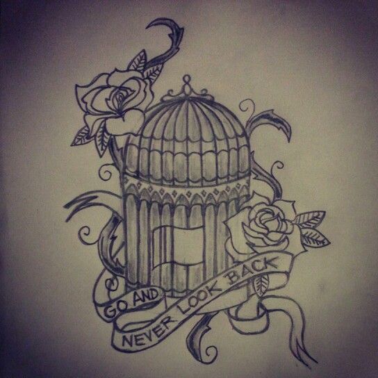 Outline Rose And Cage Tattoo Design