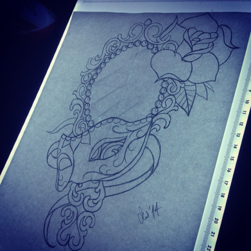 Outline Rose And Hand Mirror Tattoo Design Idea
