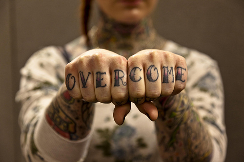 Over Come Knuckle Tattoo For Girls