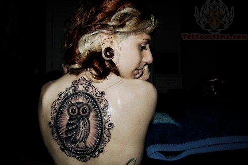 Owl Hand Mirror Tattoo On Back