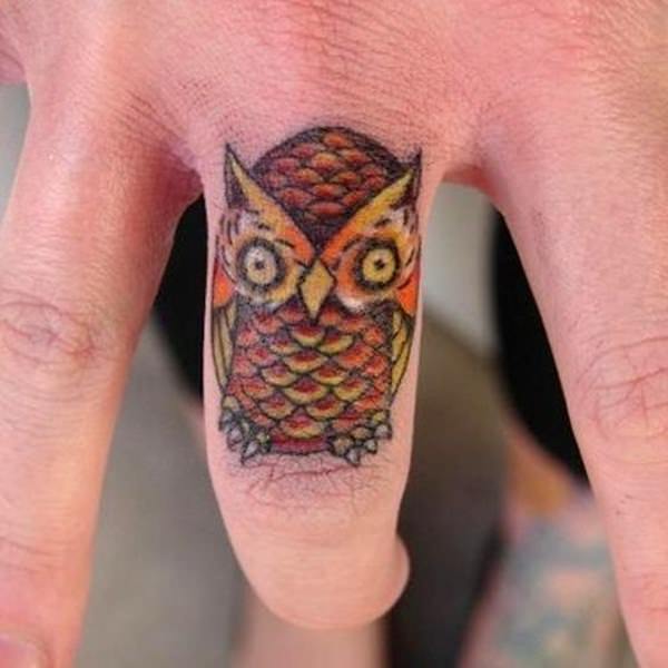 Owl Ring Tattoo On Finger