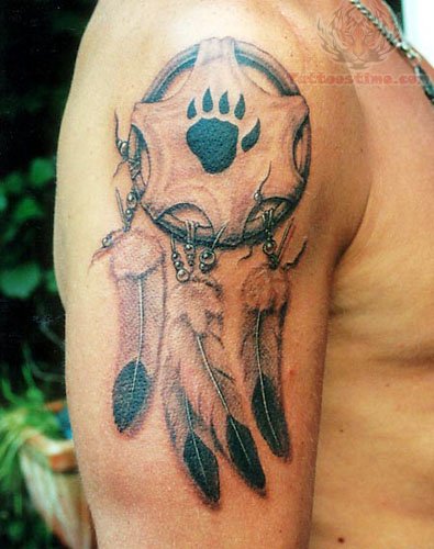 Paw Print In Indian Dreamcatcher Tattoo On Man Right Half Sleeve