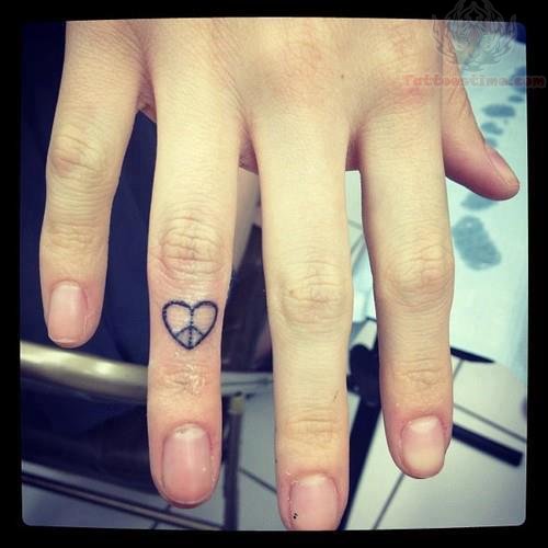 Peace Heart Tattoo On Finger