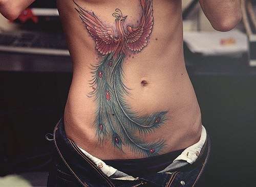 Phoenix Tattoo On Man Stomach