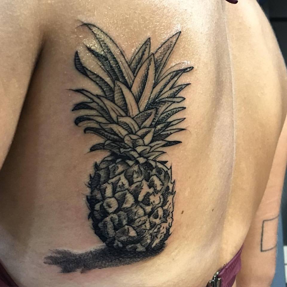 Pineapple Tattoo On Left Back Shoulder by Bigg Matt Tattoo
