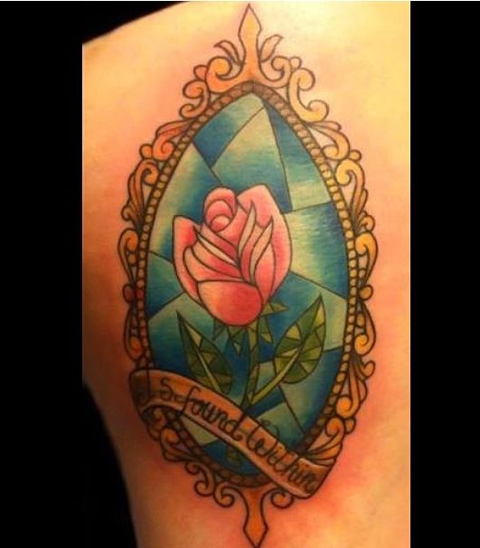 Pink Rose And Girly Mirror Tattoo