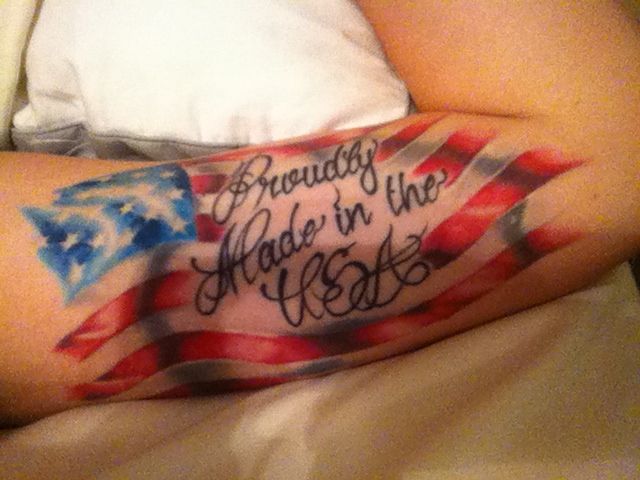 Proudly Made In The USA - USA Flag Tattoo On Left Half Bicep