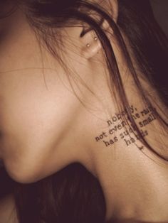 Quote Tattoo On Girl Side Neck