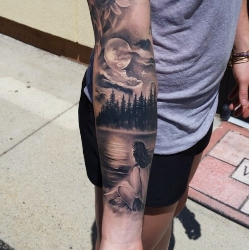 Realistic Traditional Haunted House Tattoo On Forearm