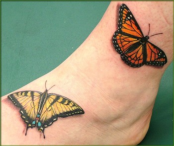 Realistic Two Butterfly Tattoo Design For Ankle