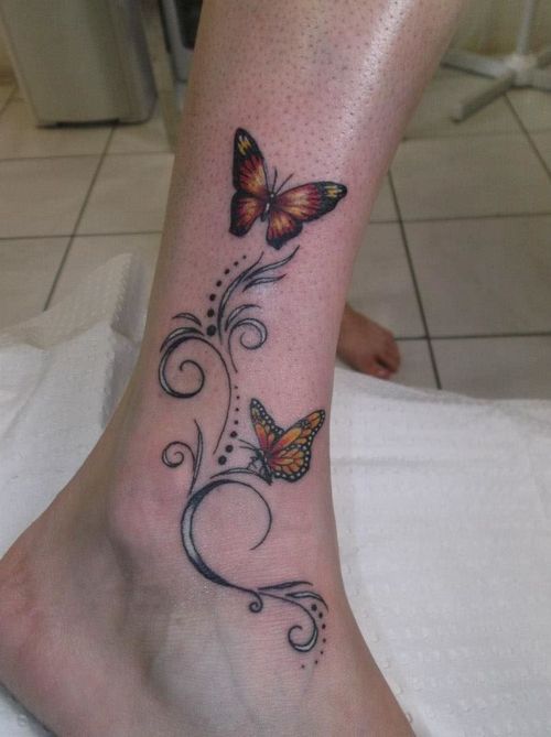 Realistic Two Butterfly Tattoo On Ankle