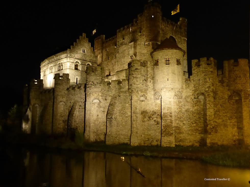 Rear View Of The Gravensteen At Night