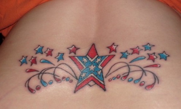 Rebel Flag In Star Tattoo Design For Lower Back