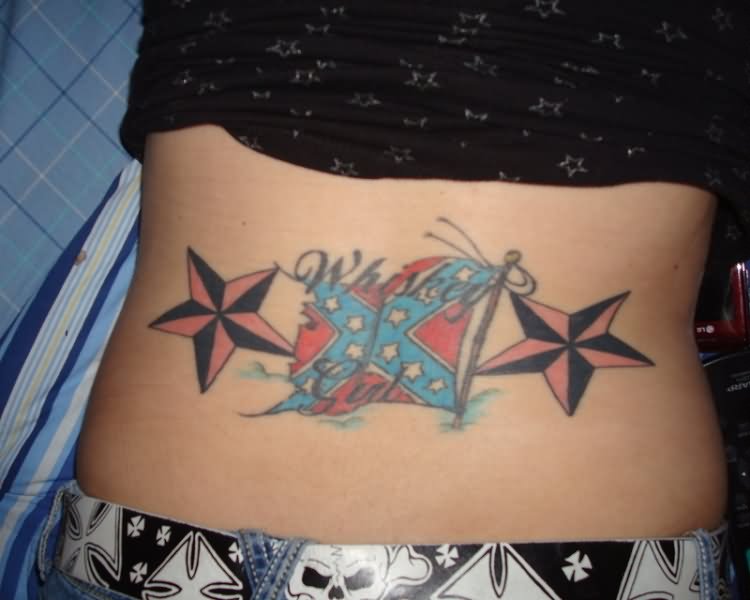 Rebel Flag With Nautical Stars Tattoo Design For Lower Back