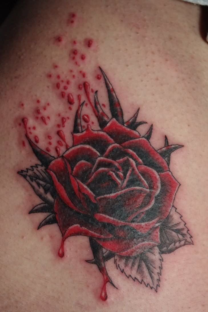 Red And Black Gothic Rose Tattoo Design