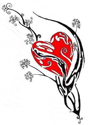 Red And Black Tribal Gothic Heart Tattoo Design
