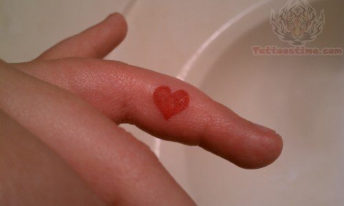 Red Heart Tattoo On Finger