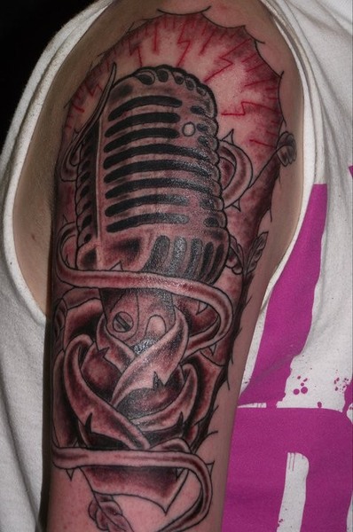 Right Half Sleeve Microphone Tattoo