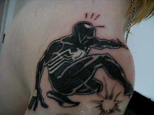 Right Shoulder Black Spiderman Tattoo