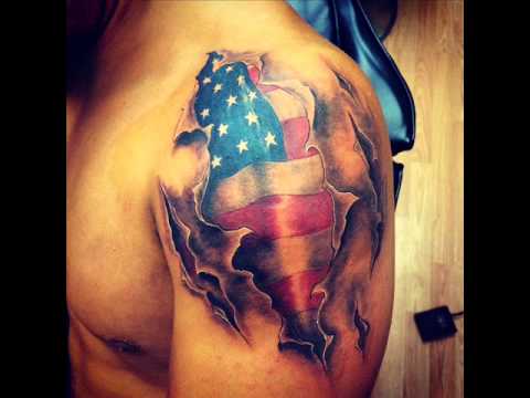 Ripped Skin American Flag Tattoo On Man Left Shoulder