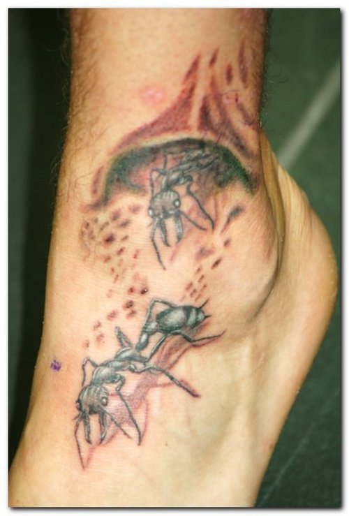 Ripped Skin Ant Tattoo On Left Foot