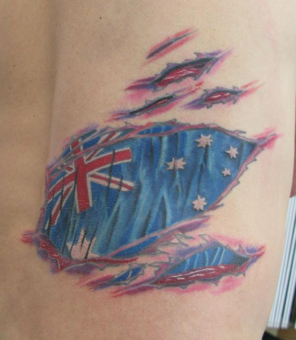 Ripped Skin Aussie Flag Tattoo Design