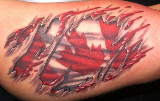 Ripped Skin Canada Flag Tattoo Design