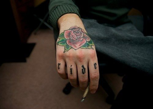 Rose Flower And Rise Knuckle Tattoo