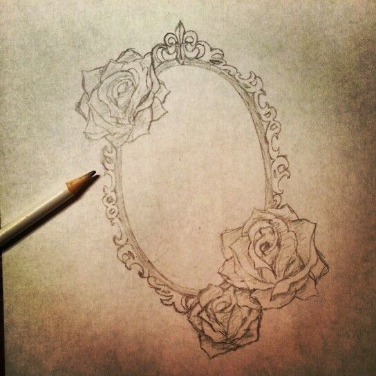 Rose Flowers Hand Mirror Tattoo Design