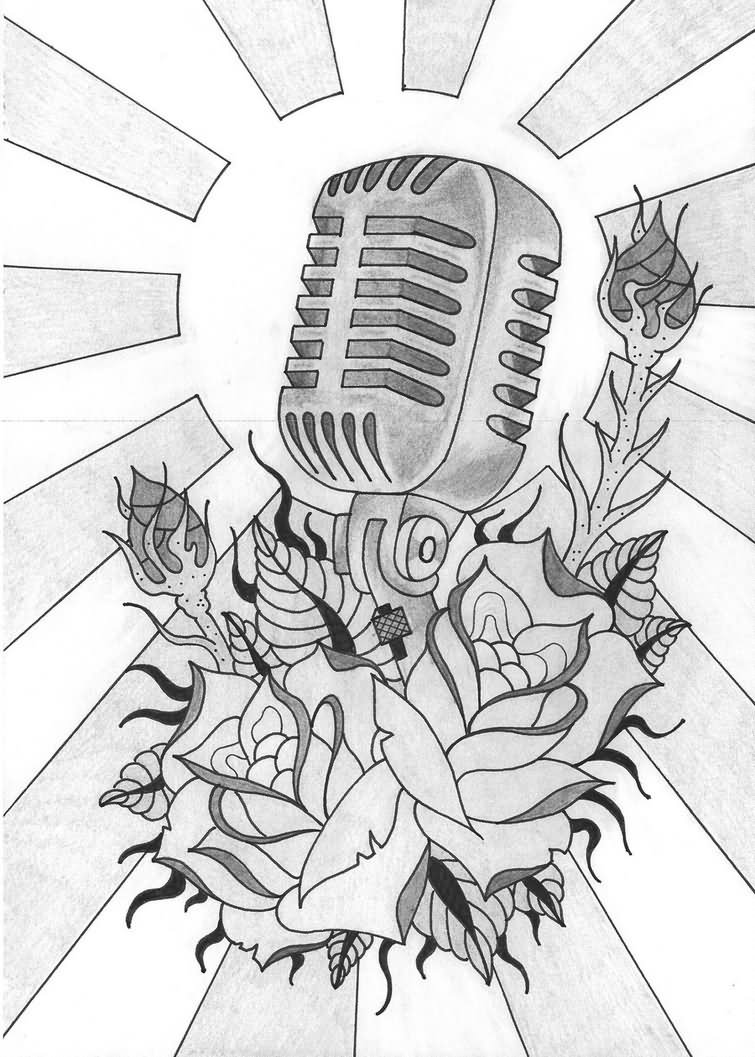 Rose Flowers and Microphone Tattoo Drawing by Mr Zogman