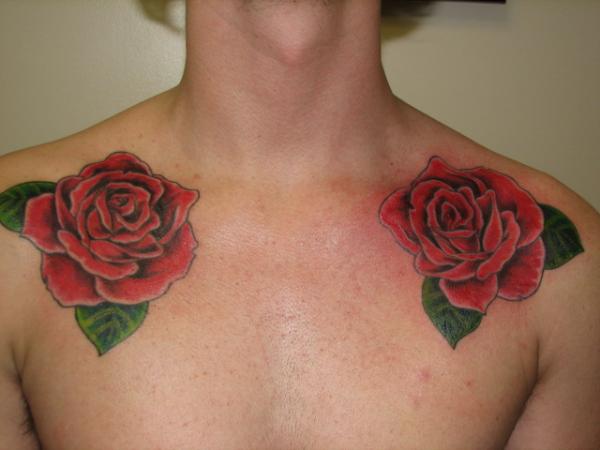 Roses Tattoo On Collarbone