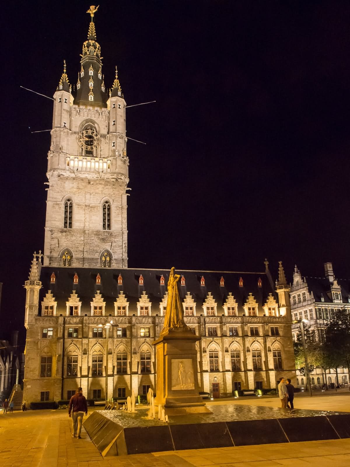 Saint Nicholas Church And Belfry Of Ghent At Night