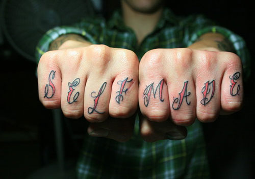 Self Made Knuckle Tattoo On Both Hands