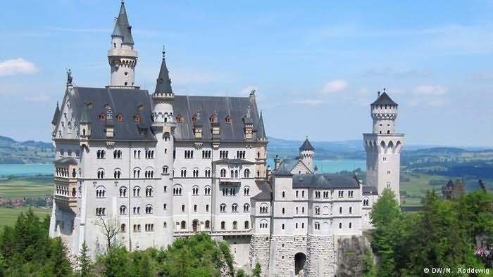 Side Image Of The Neuschwanstein Castle In Germany