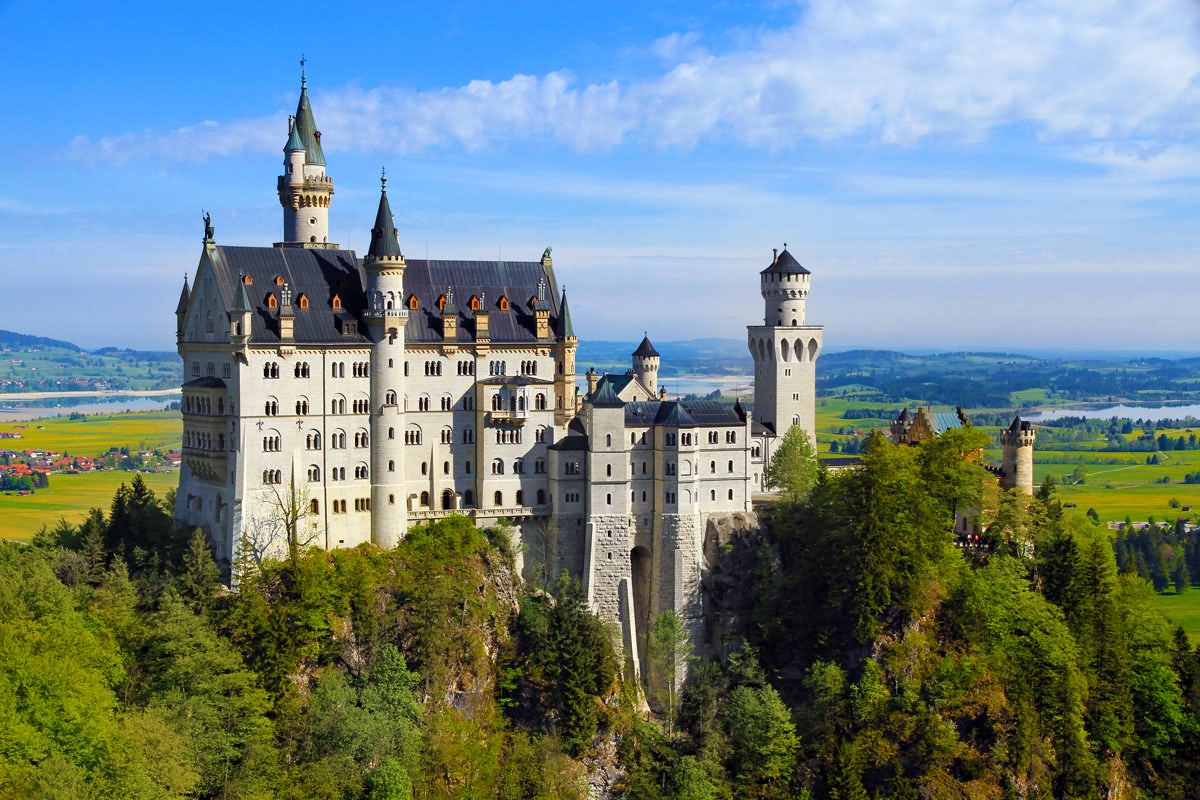 Side View Image Of The Neuschwanstein Castle In Upper Bavaria, Germany