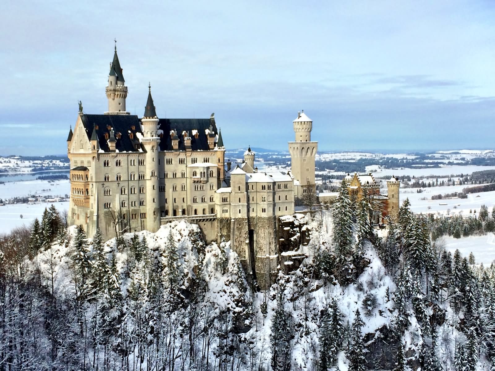 Side View Image Of The Neuschwanstein Castle In Winters