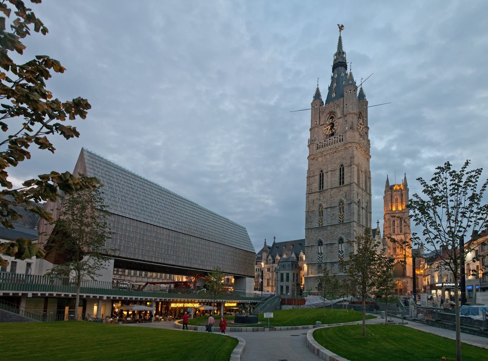 Side View Of Belfry of Ghent At Dusk