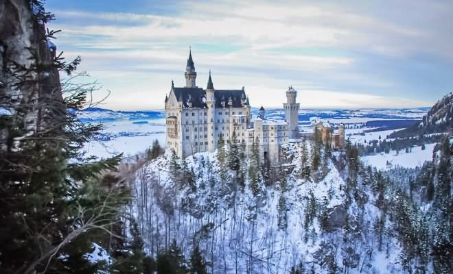Side View Of The Neuschwanstein Castle During Winter, Germany