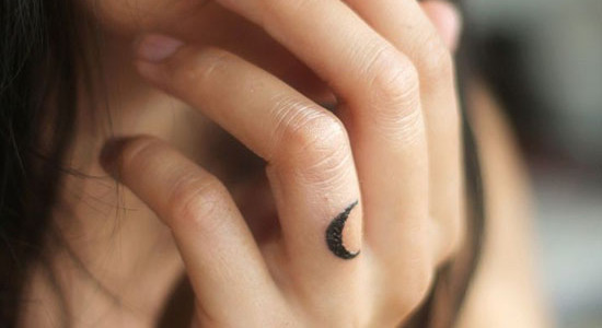 Silhouette Half Moon Tattoo On Girl Finger