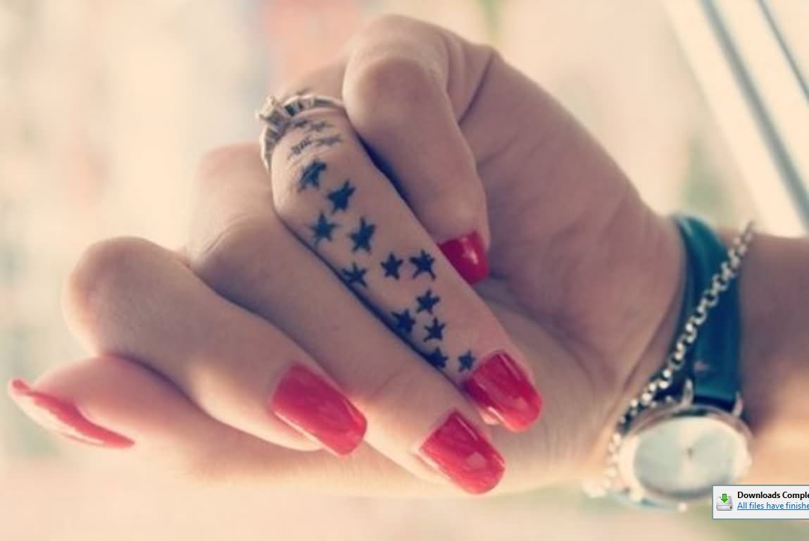 Silhouette Stars Tattoo On Girl Finger